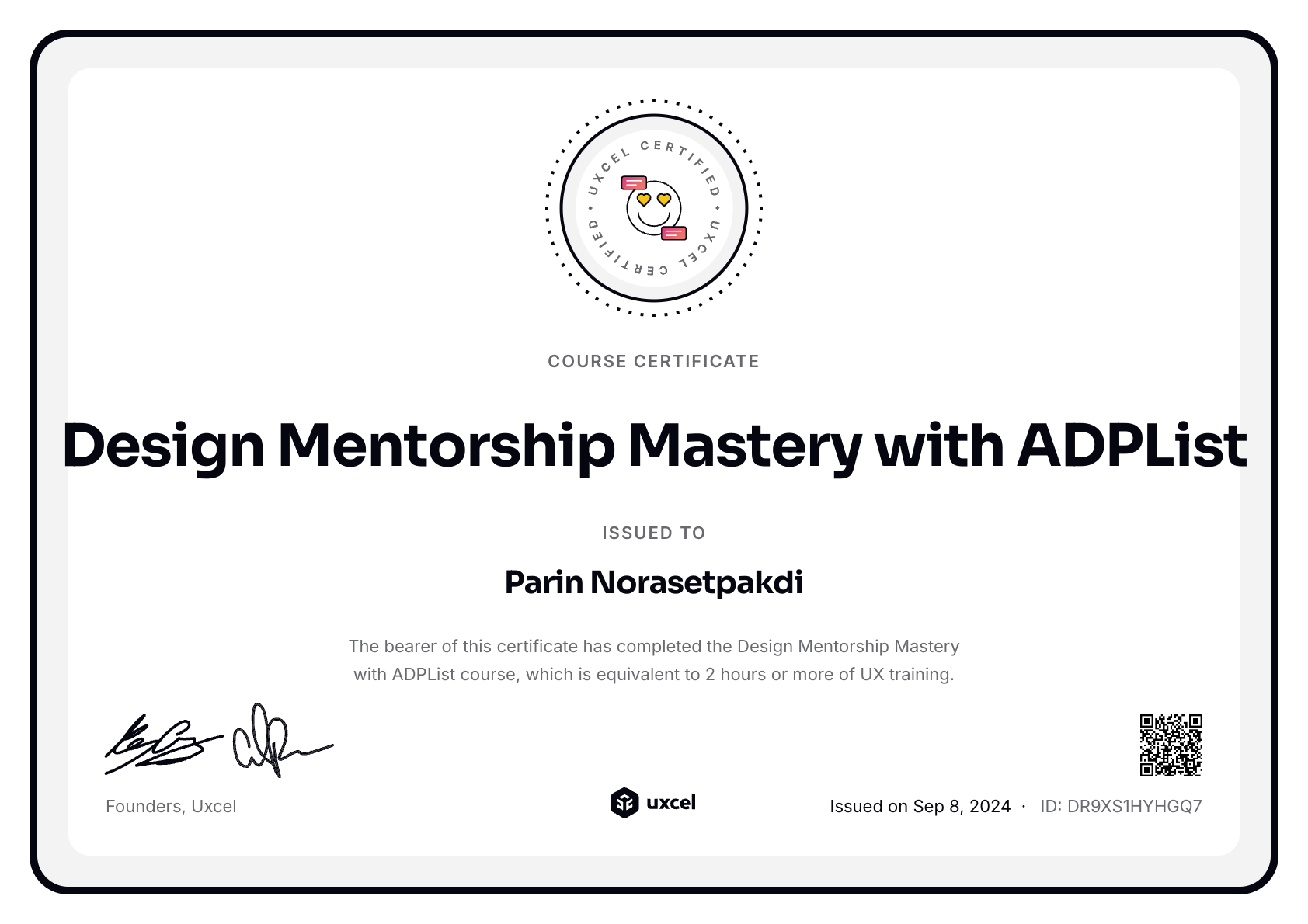 Parin Norasetpakdi's certificate